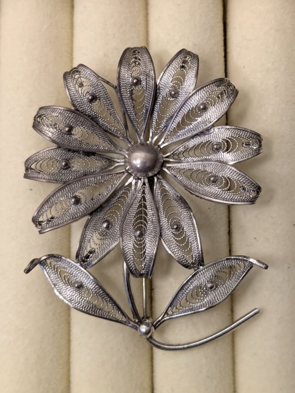 Vintage Stanco Filagree Sterling Silver Floral Pin Brooch